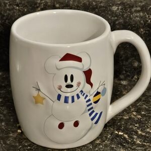 Disney Embossed Snowman Mickey Mouse Coffee Tea Coco Mug Cup Christmas Snowflake